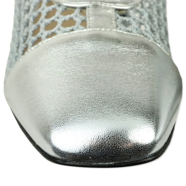 Christian Dior Naughtily-D Silver Resille & Laminated Mesh Heeled Ankle Boot