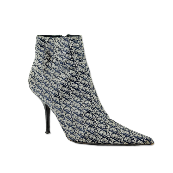 Christian Dior Navy Monogram Canvas Heeled Ankle Boots