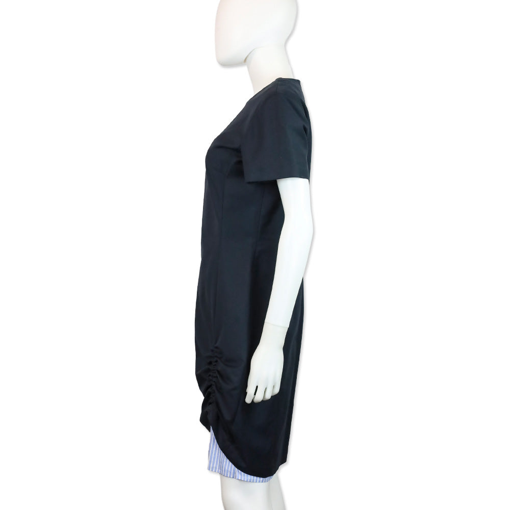 Christian Dior Navy Ruched Side Striped Detail Midi Dress
