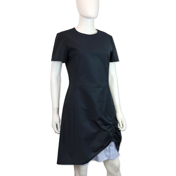 Christian Dior Navy Ruched Side Striped Detail Midi Dress