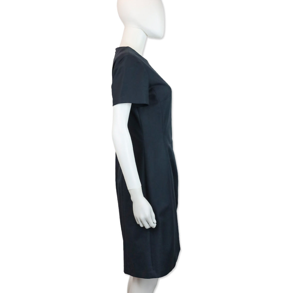 Christian Dior Navy Ruched Side Striped Detail Midi Dress