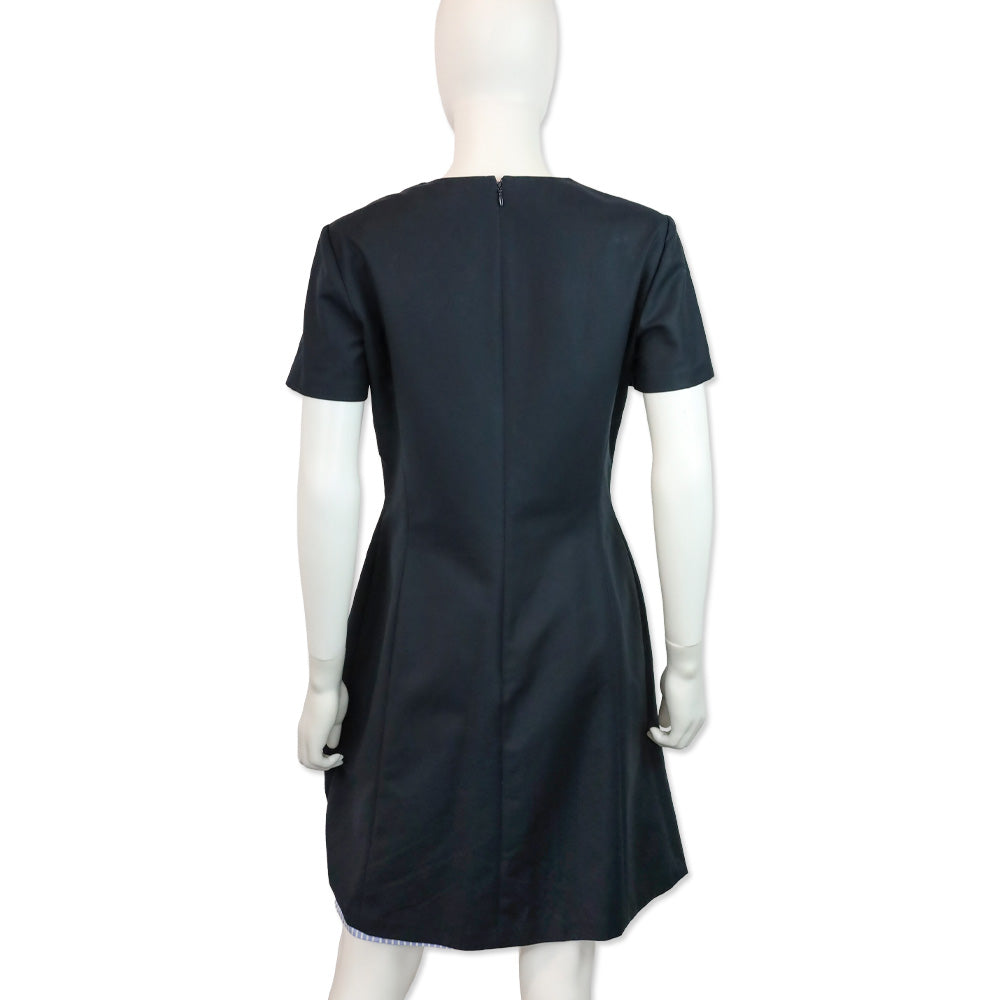Christian Dior Navy Ruched Side Striped Detail Midi Dress