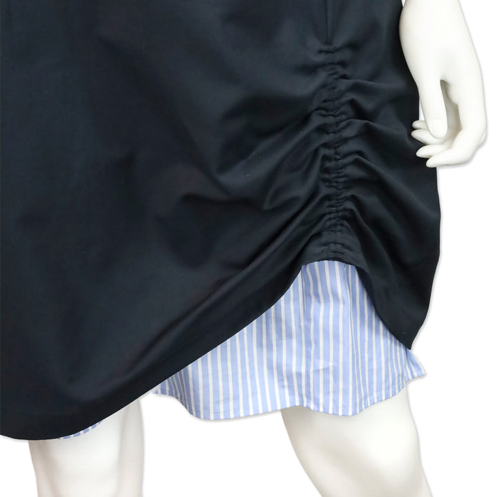 Christian Dior Navy Ruched Side Striped Detail Midi Dress
