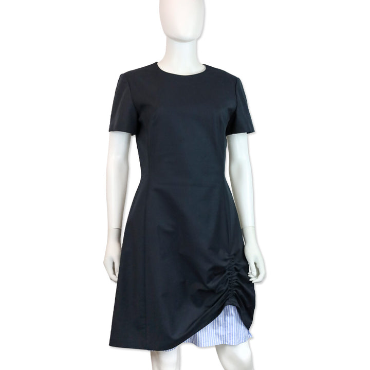 Christian Dior Navy Ruched Side Striped Detail Midi Dress