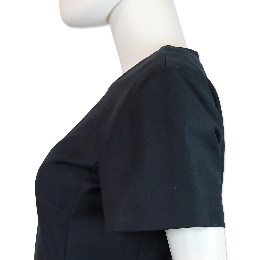 Christian Dior Navy Ruched Side Striped Detail Midi Dress