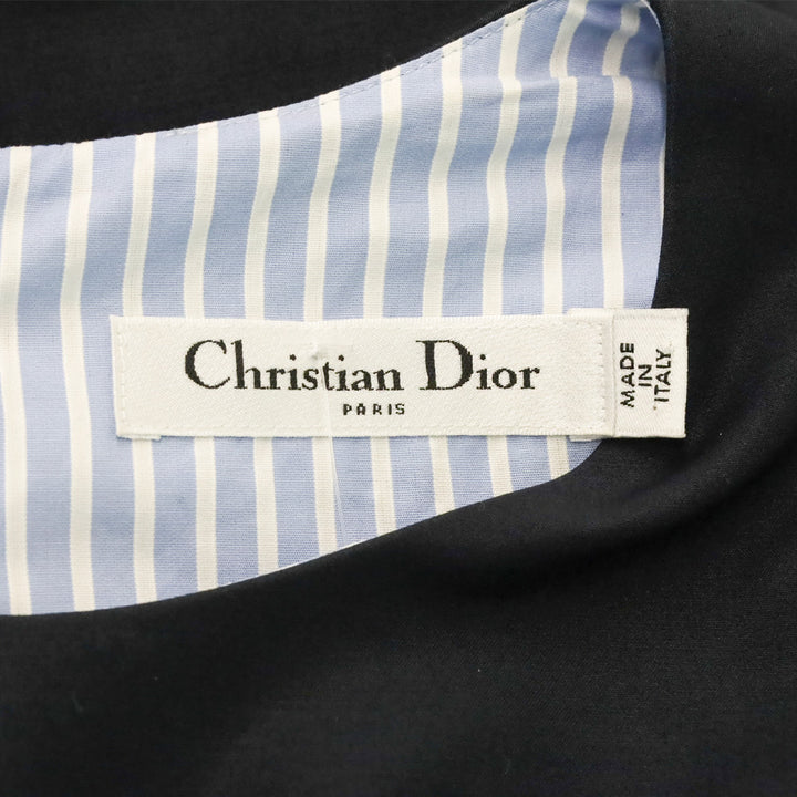Christian Dior Navy Ruched Side Striped Detail Midi Dress