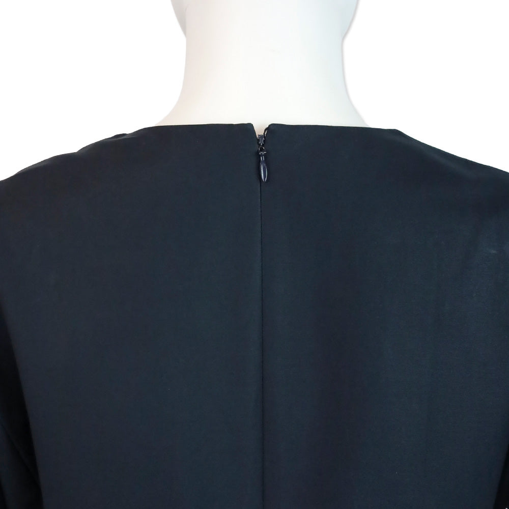Christian Dior Navy Ruched Side Striped Detail Midi Dress