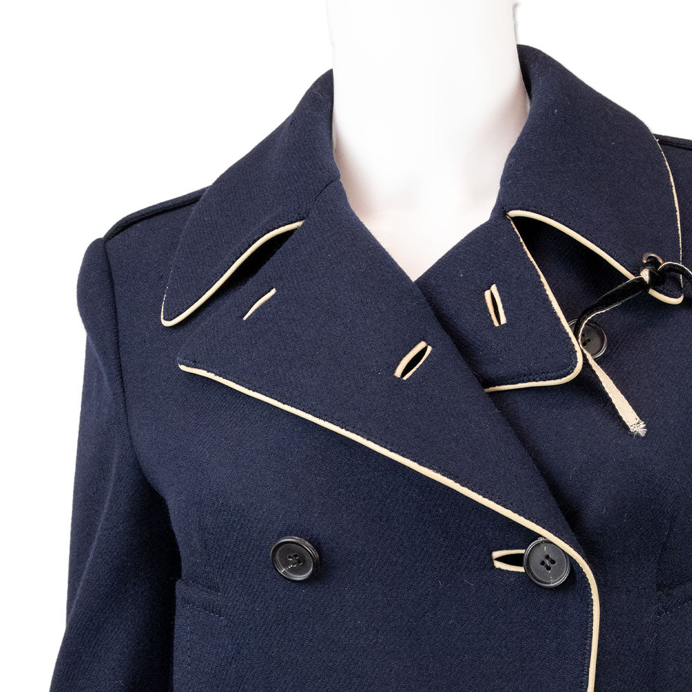 Prada 2004 Runway Navy Embroidered Trench Coat