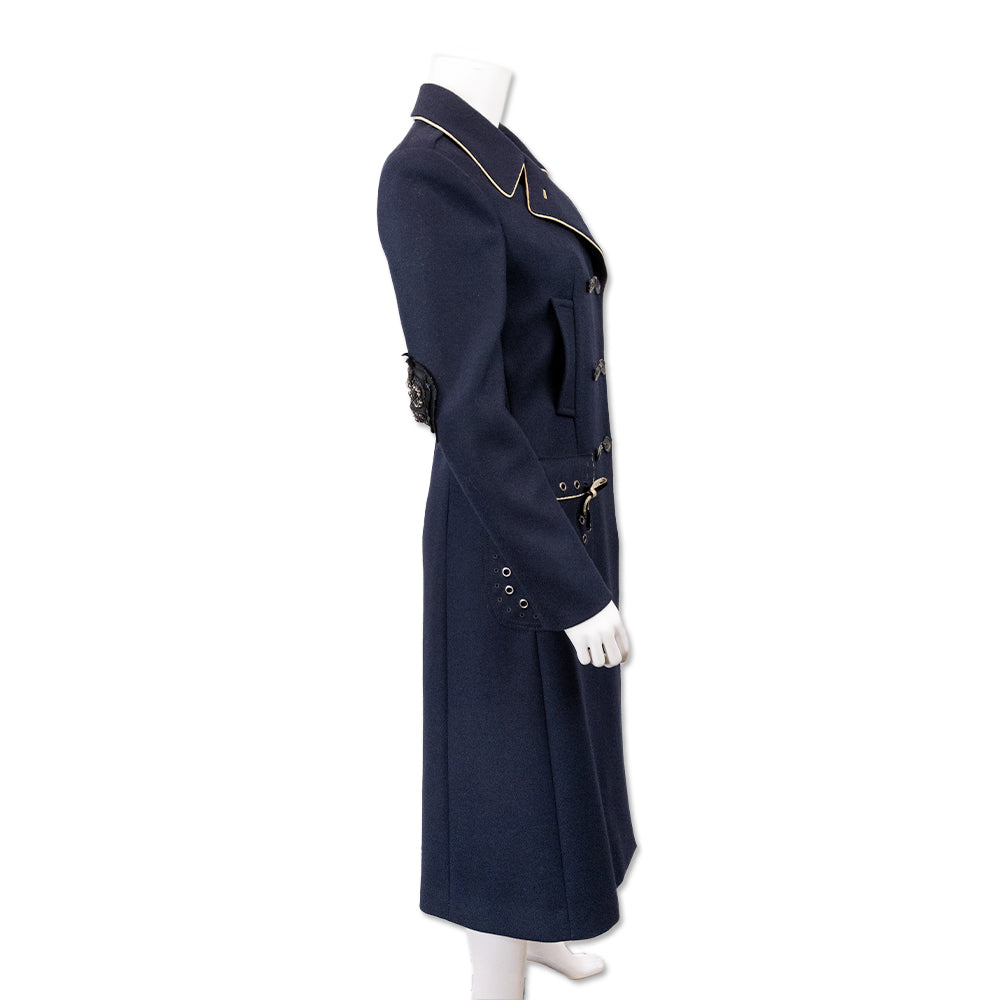 Prada 2004 Runway Navy Embroidered Trench Coat