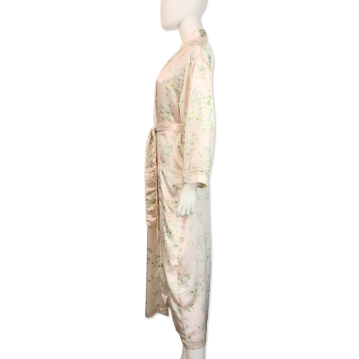 Christian Dior Pink Floral Print Satin Bathrobe