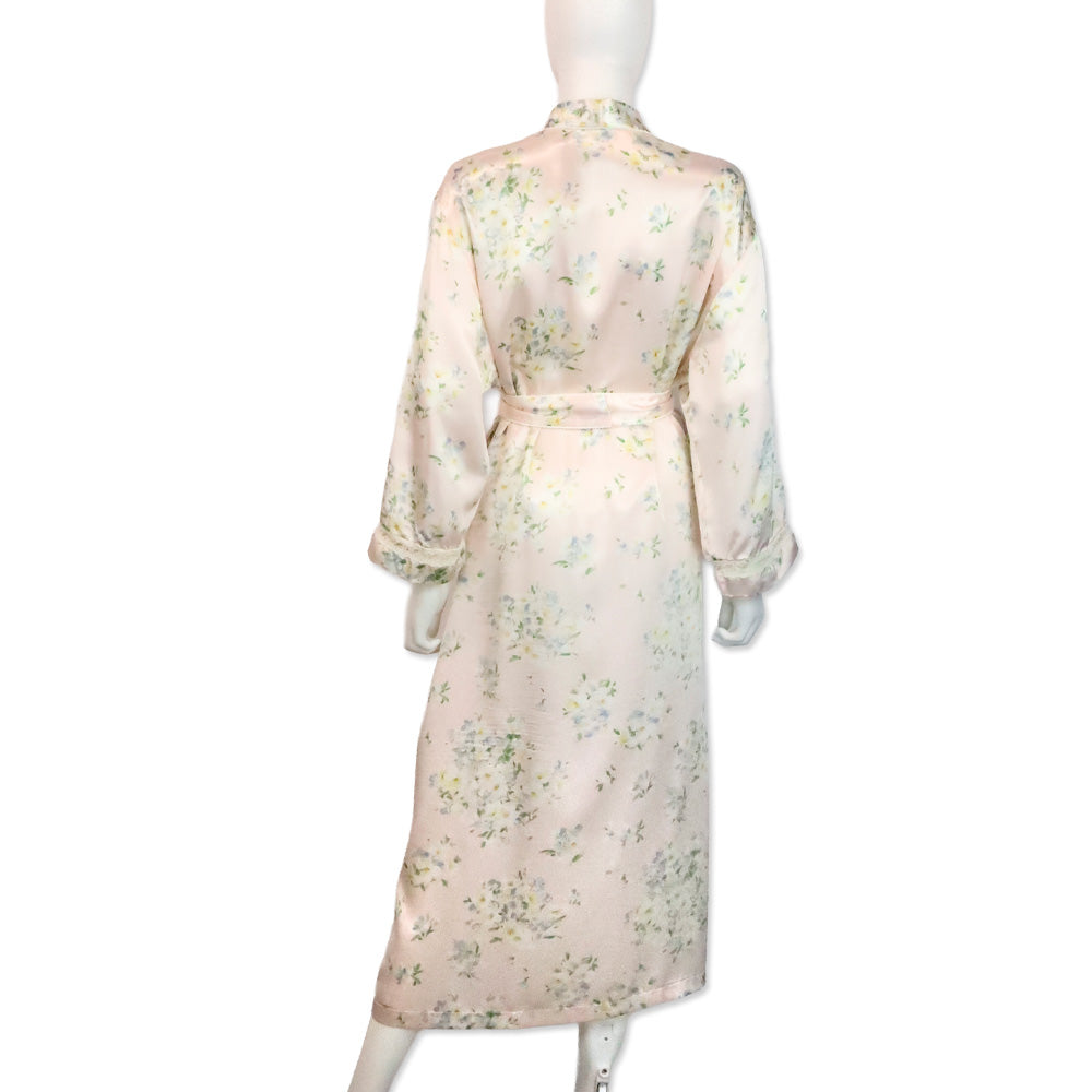 Christian Dior Pink Floral Print Satin Bathrobe