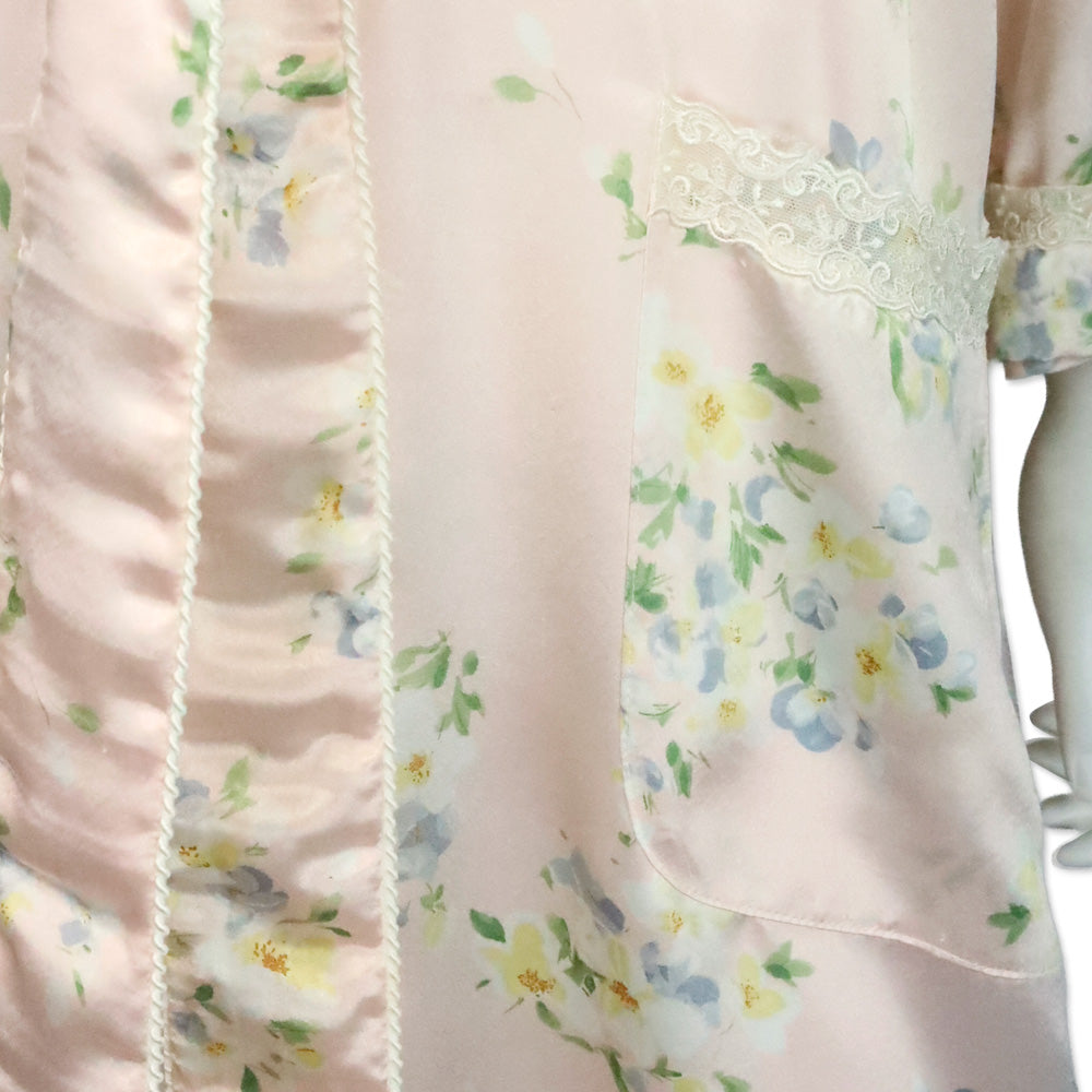 Christian Dior Pink Floral Print Satin Bathrobe