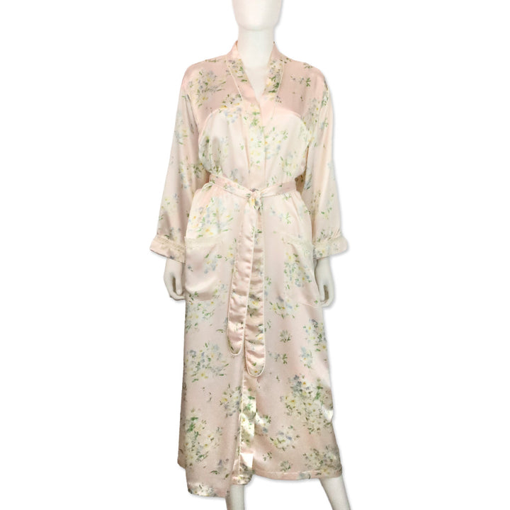 Christian Dior Pink Floral Print Satin Bathrobe