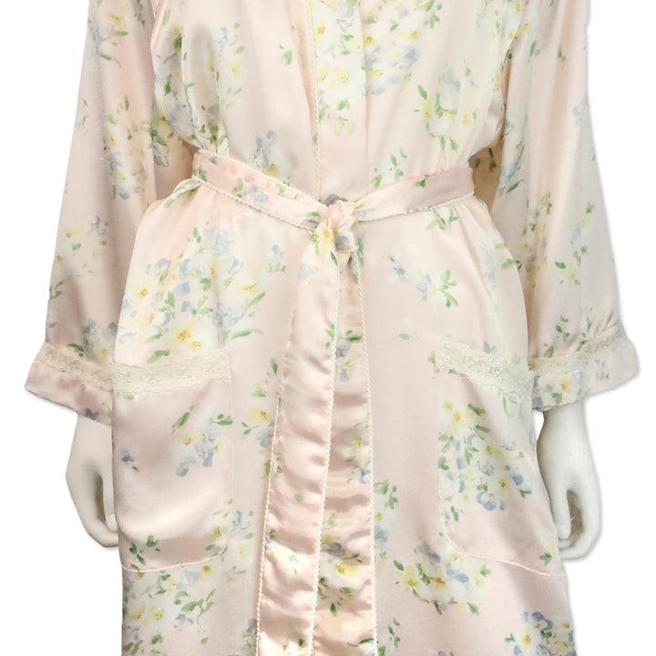 Christian Dior Pink Floral Print Satin Bathrobe