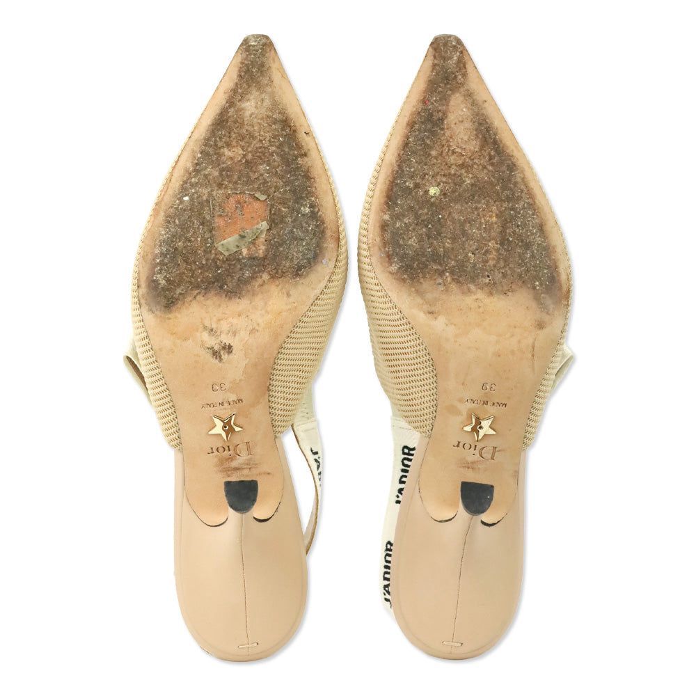 Christian Dior Powder Nude Fabric & Ribbon J'adior Slingback Sandal