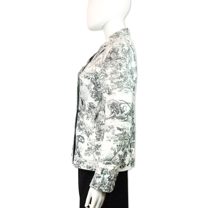 Christian Dior White and Navy Blue Toile de Jouy Denim Double Tailored Jacket