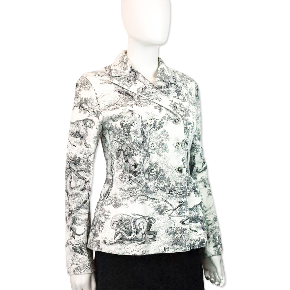 Christian Dior White and Navy Blue Toile de Jouy Denim Double Tailored Jacket