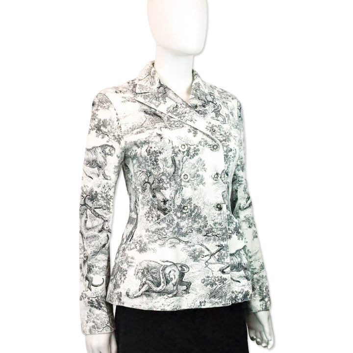 Christian Dior White and Navy Blue Toile de Jouy Denim Double Tailored Jacket