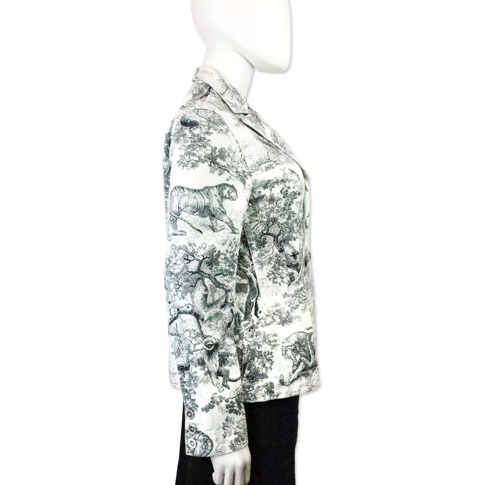 Christian Dior White and Navy Blue Toile de Jouy Denim Double Tailored Jacket