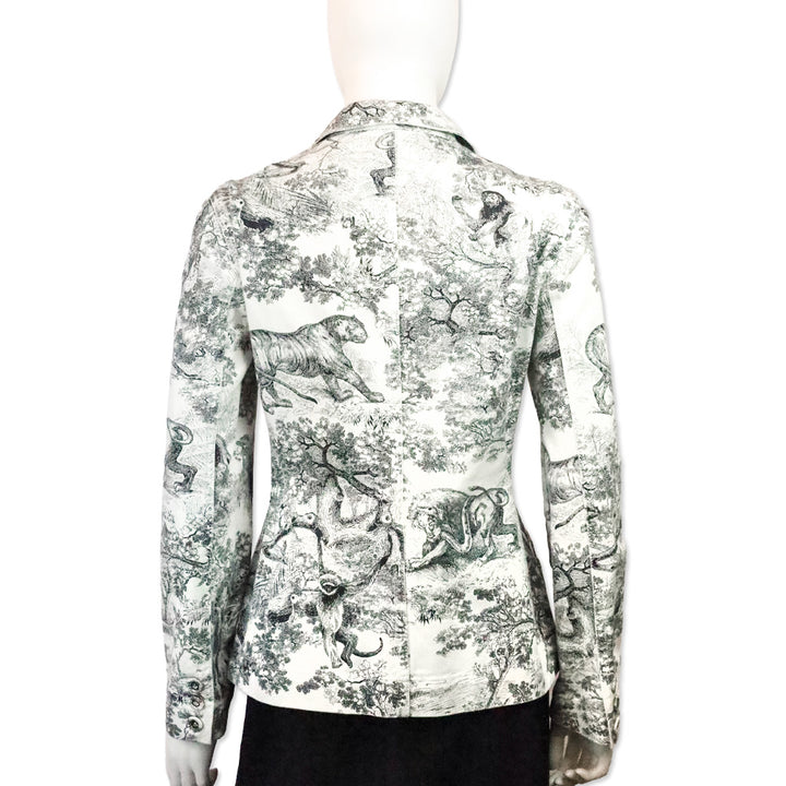 Christian Dior White and Navy Blue Toile de Jouy Denim Double Tailored Jacket