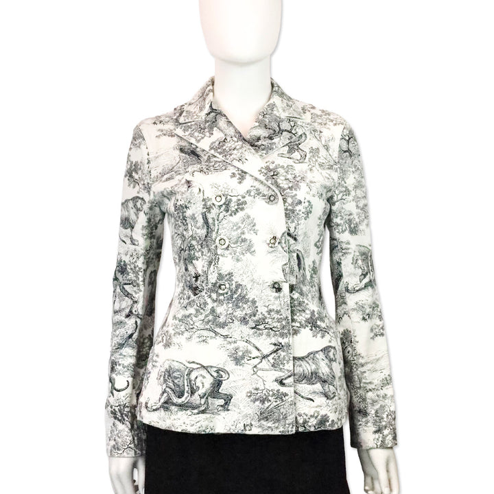 Christian Dior White and Navy Blue Toile de Jouy Denim Double Tailored Jacket