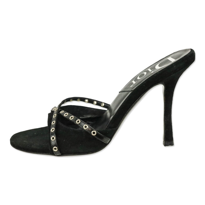Christian Dior by John Galliano Black Suede Eyelet Mule Sandals
