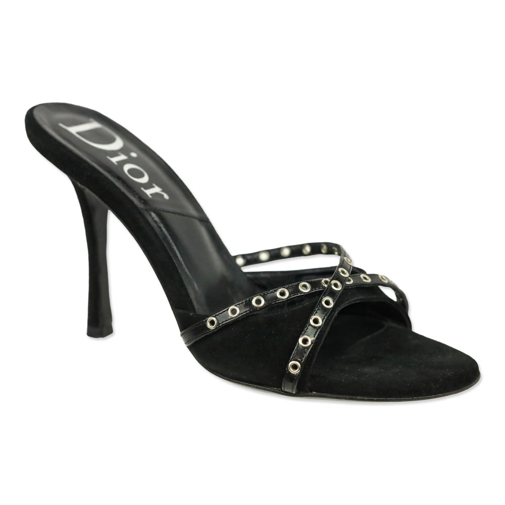 Christian Dior by John Galliano Black Suede Eyelet Mule Sandals