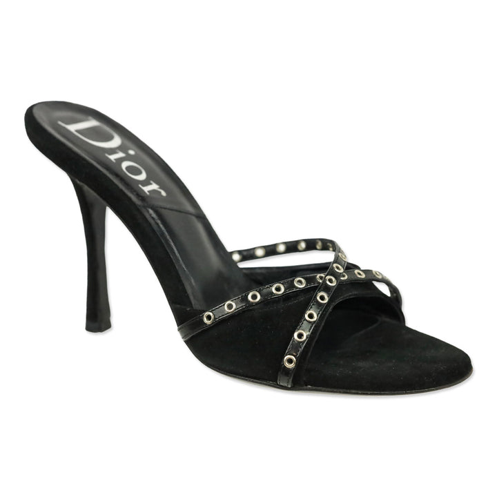 Christian Dior by John Galliano Black Suede Eyelet Mule Sandals