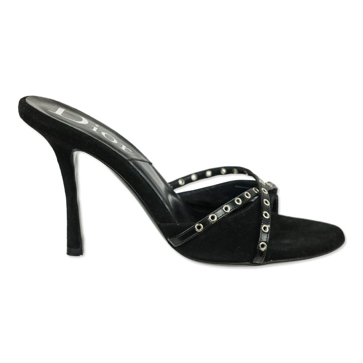 Christian Dior by John Galliano Black Suede Eyelet Mule Sandals