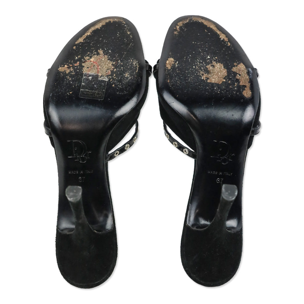 Christian Dior by John Galliano Black Suede Eyelet Mule Sandals