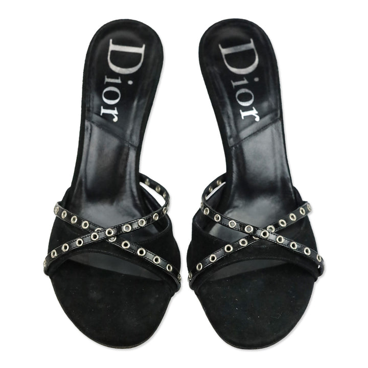 Christian Dior by John Galliano Black Suede Eyelet Mule Sandals