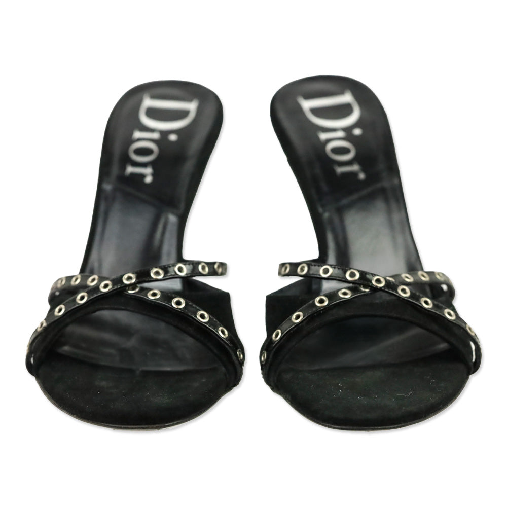 Christian Dior by John Galliano Black Suede Eyelet Mule Sandals