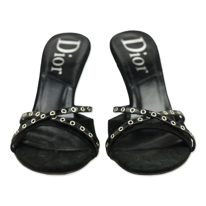 Christian Dior by John Galliano Black Suede Eyelet Mule Sandals