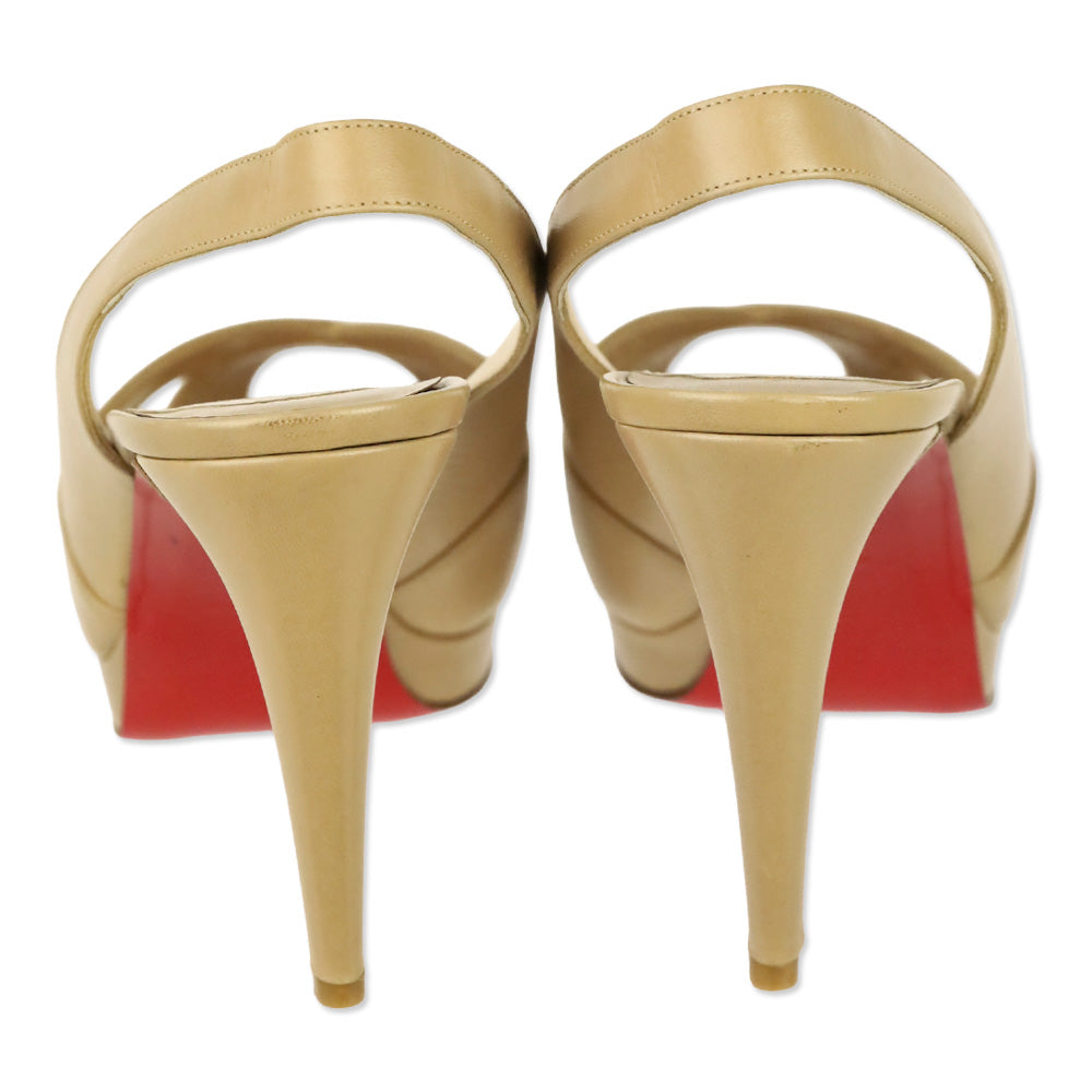 Christian Louboutin Beige Leather Slingback Peep Toe Soso 100 Pumps
