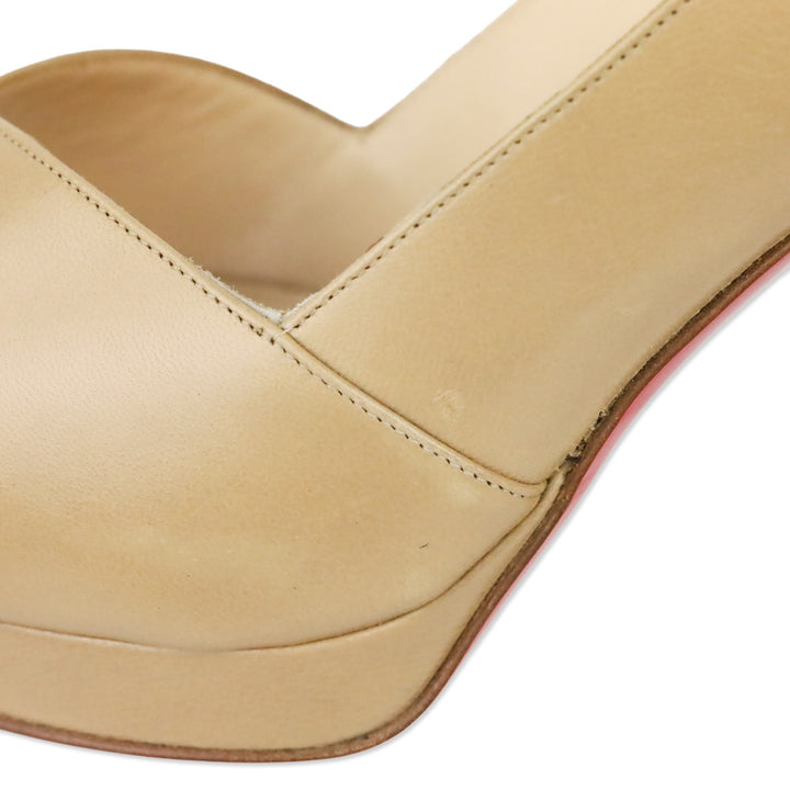 Christian Louboutin Beige Leather Slingback Peep Toe Soso 100 Pumps