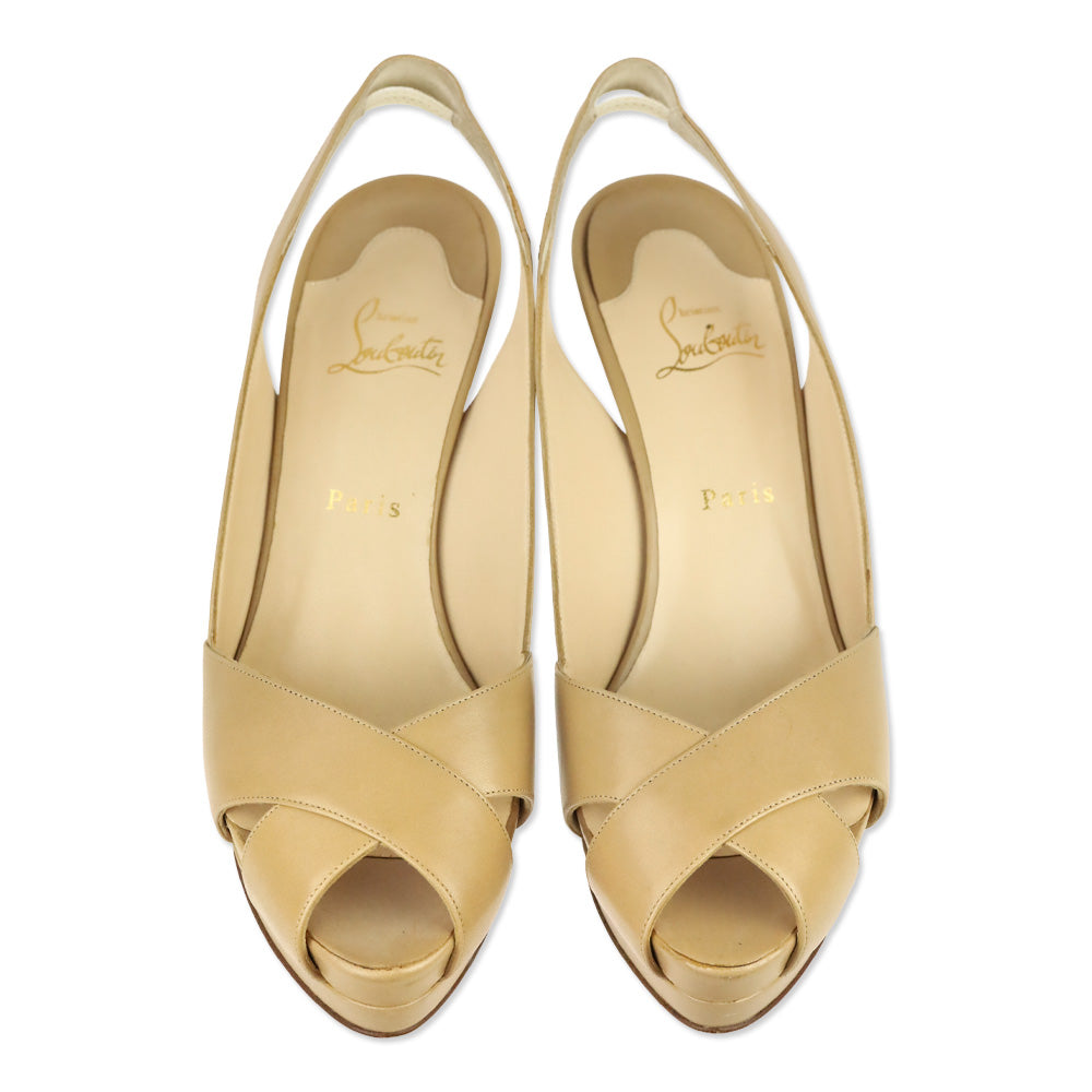 Christian Louboutin Beige Leather Slingback Peep Toe Soso 100 Pumps