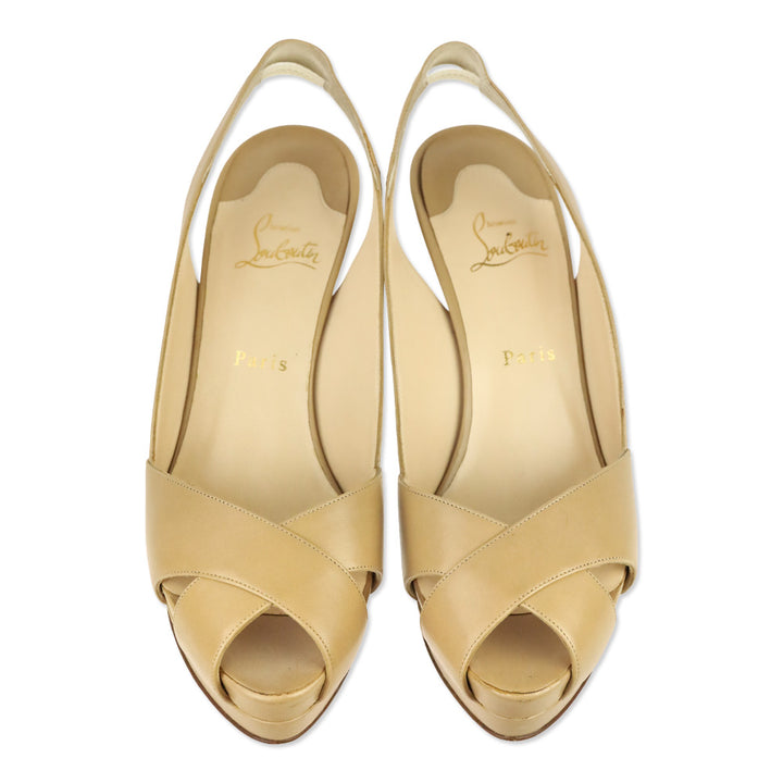 Christian Louboutin Beige Leather Slingback Peep Toe Soso 100 Pumps