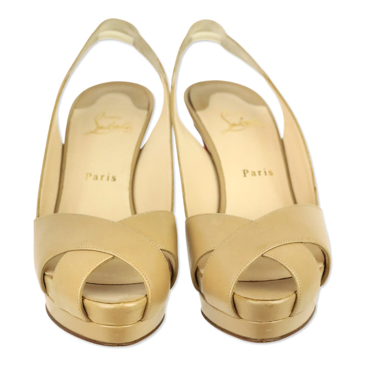 Christian Louboutin Beige Leather Slingback Peep Toe Soso 100 Pumps