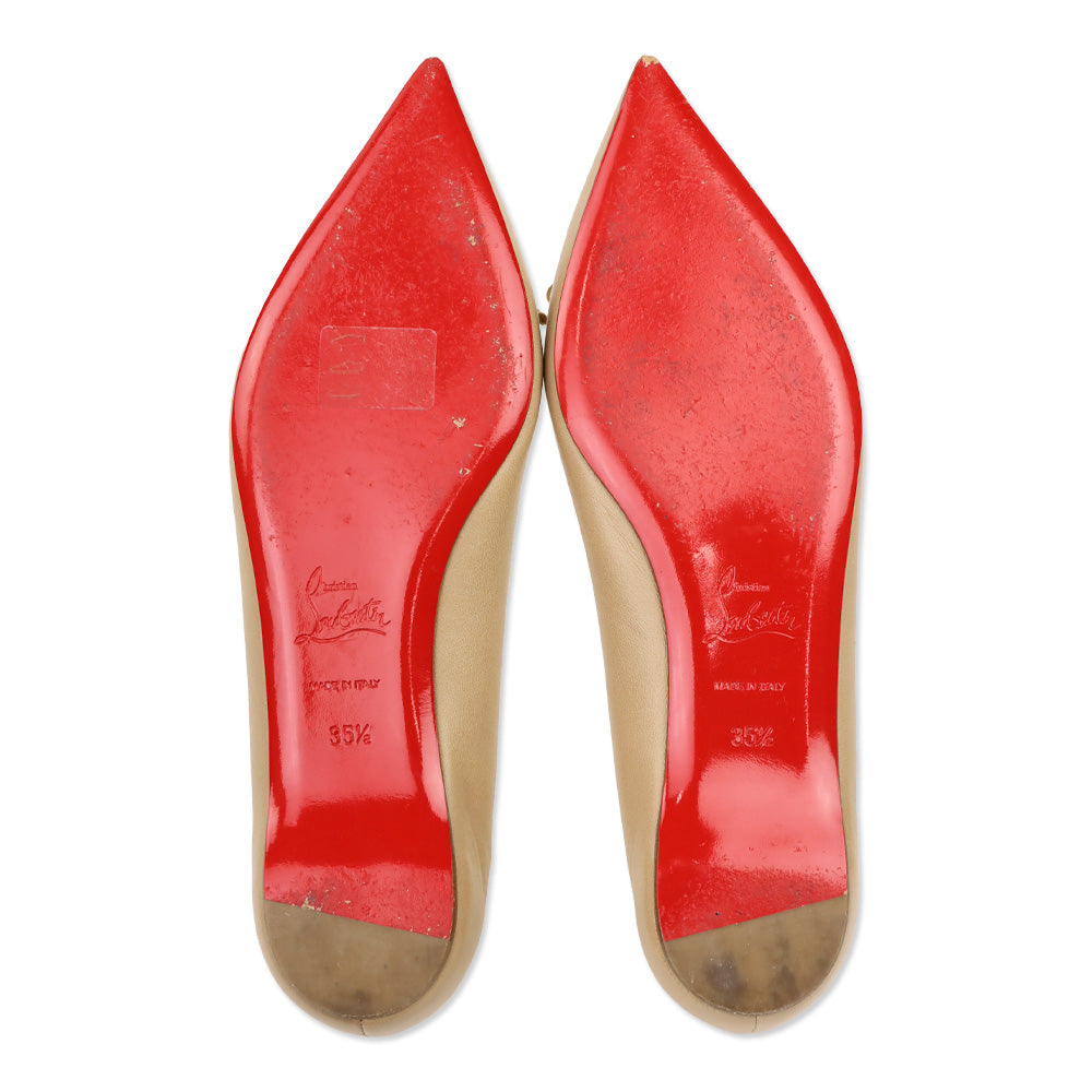 Christian Louboutin Beige Leather Solasofia Pointed Ballet Flat