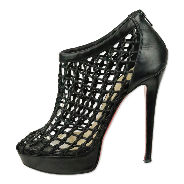 Christian Louboutin Black Leather Caged Platform Booties