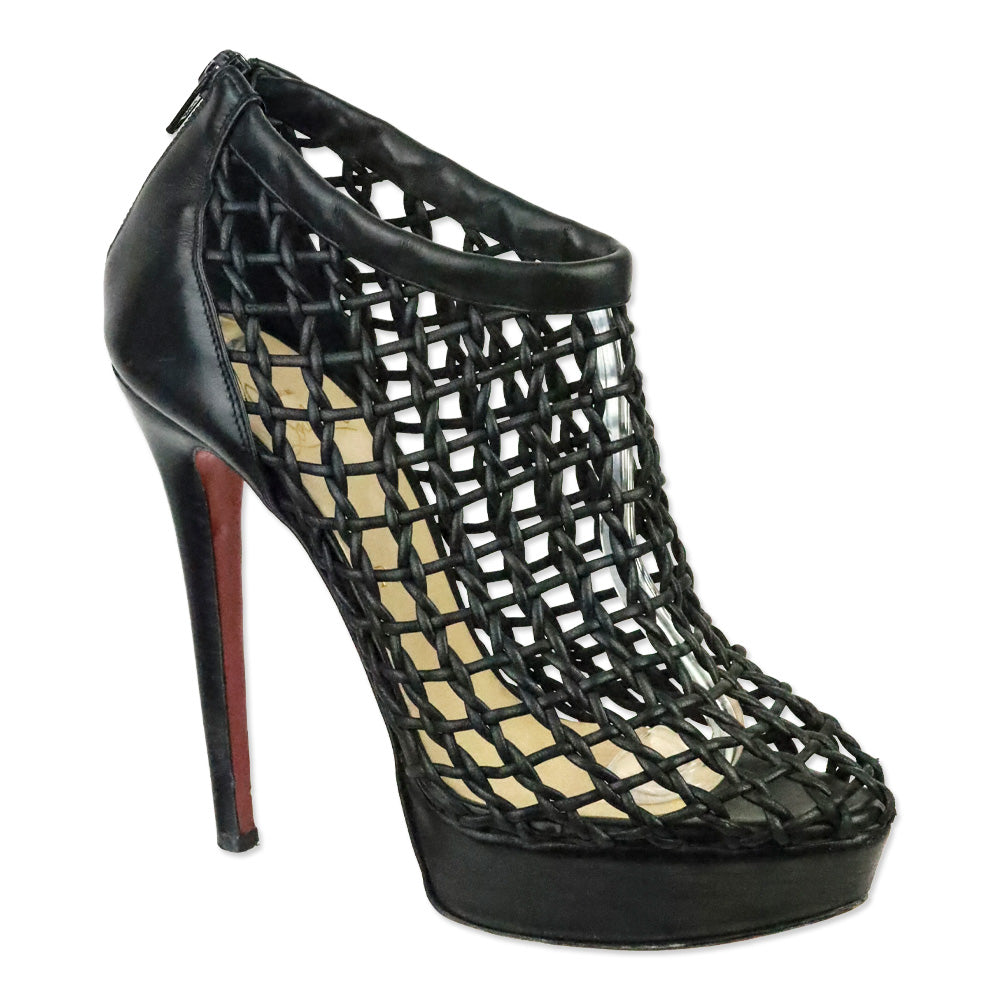 Christian Louboutin Black Leather Caged Platform Booties