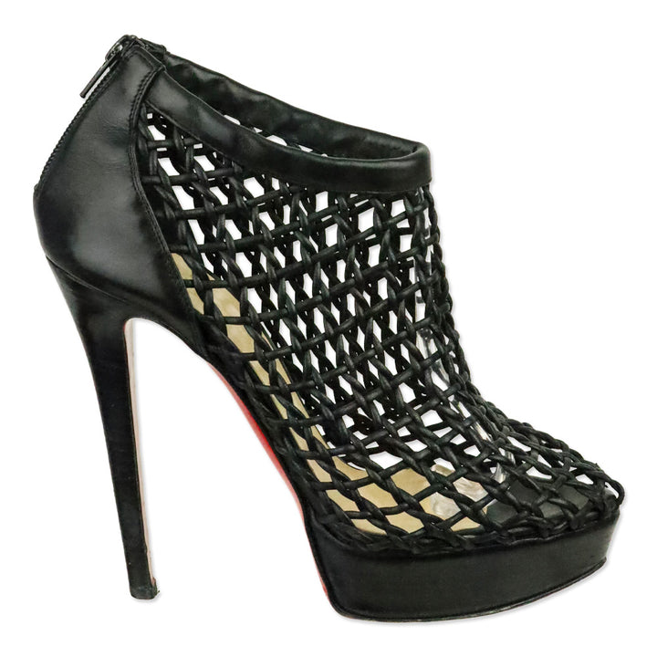 Christian Louboutin Black Leather Caged Platform Booties