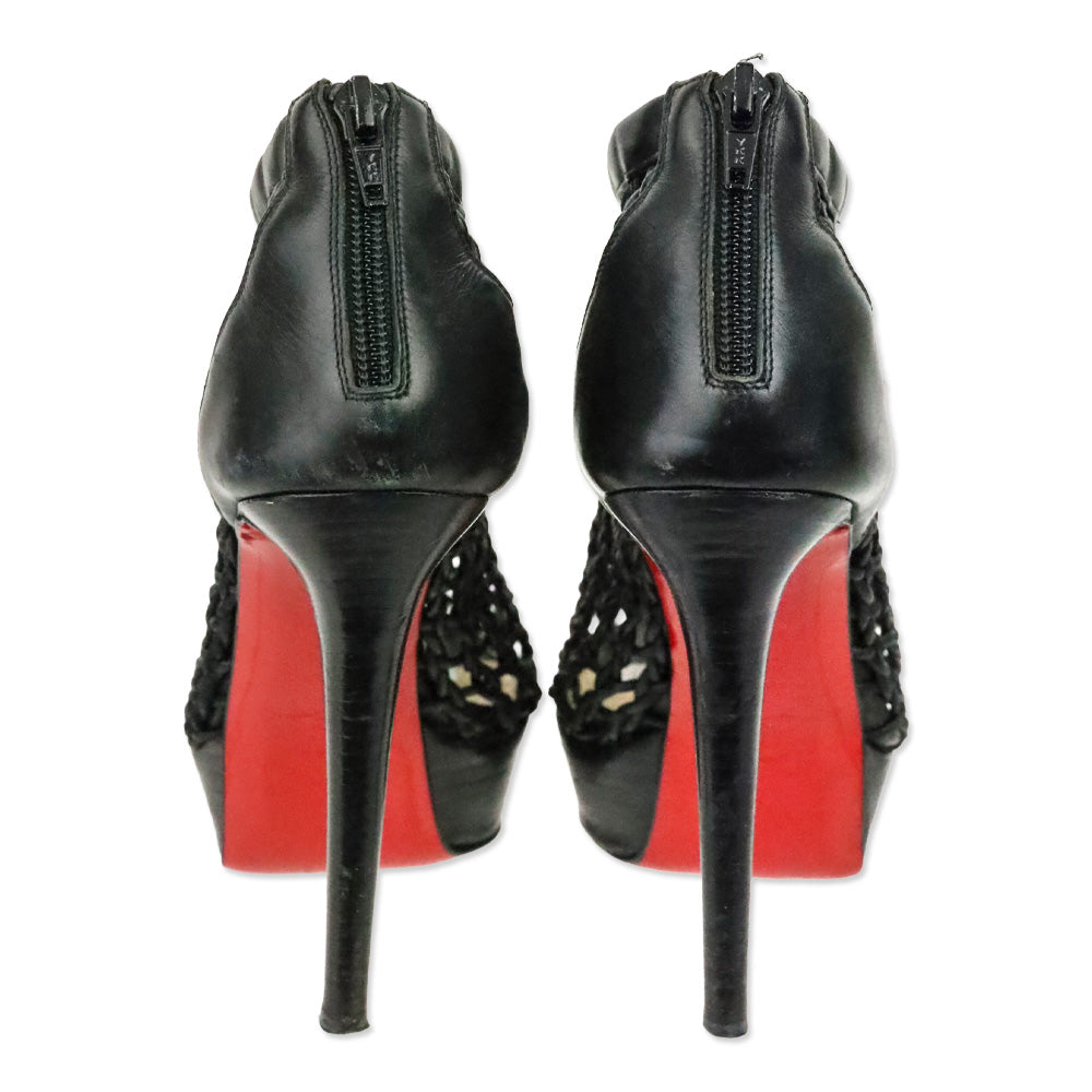 Christian Louboutin Black Leather Caged Platform Booties