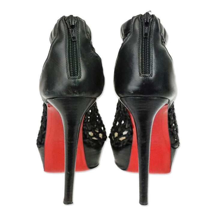 Christian Louboutin Black Leather Caged Platform Booties