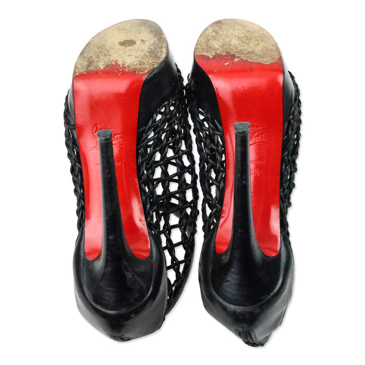 Christian Louboutin Black Leather Caged Platform Booties