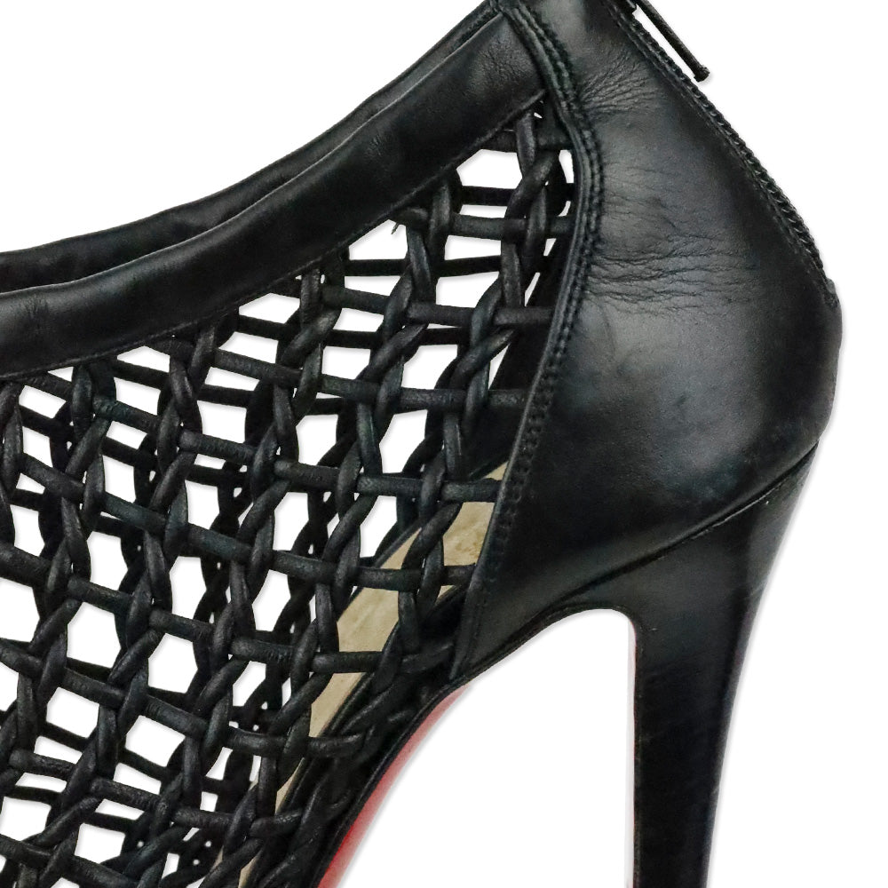 Christian Louboutin Black Leather Caged Platform Booties