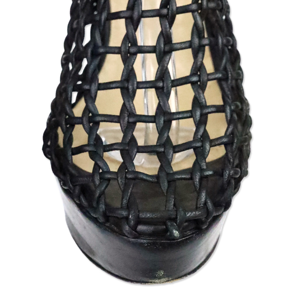 Christian Louboutin Black Leather Caged Platform Booties