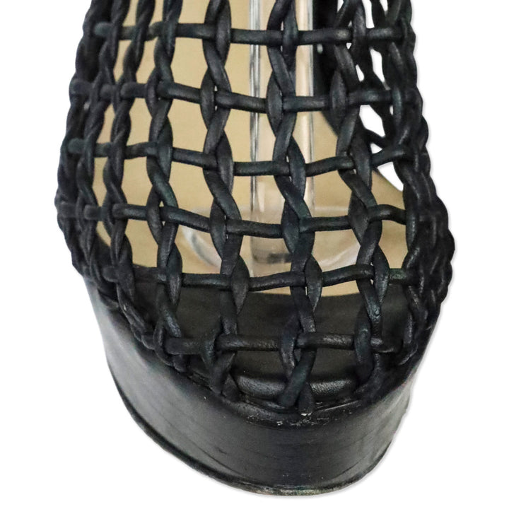 Christian Louboutin Black Leather Caged Platform Booties