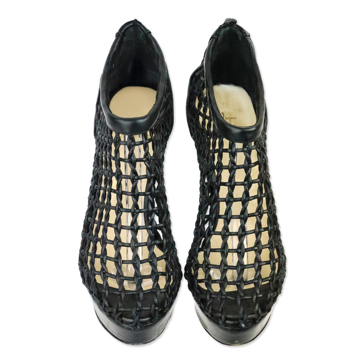 Christian Louboutin Black Leather Caged Platform Booties