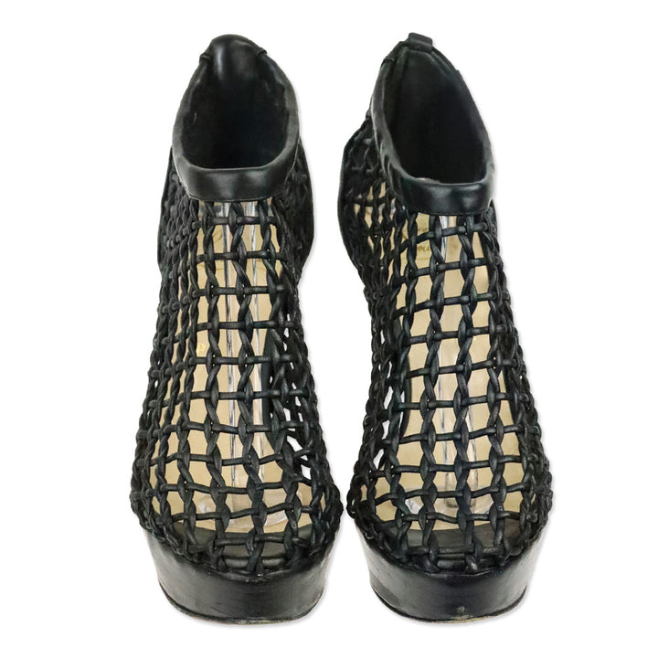 Christian Louboutin Black Leather Caged Platform Booties